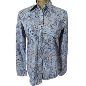 NWT - CHAPS, WOMEN'S BLUE/ WHITE COTTON‎ LONG SLEEVED PAISLEY BLOUSE SKUW163